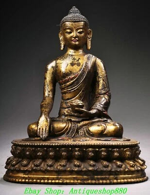 7.4''Old Tibetan Bronze Gilt Shakyamuni Sakyamuni Amitabha Buddha Statue - Image 1 of 4