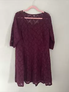 PRISTINE CONDITION LADIES NEW LOOK INSPIRE SIZE 22 LACE EFFECT BURGANDY DRESS - Picture 1 of 5