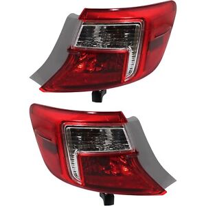 Halogen Tail Light Set For 2012-2014 Toyota Camry Outer Clear/Red w/ Bulbs 2Pcs