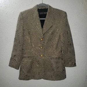 Vtg Escada 90s Sz 34 Beige Metallic Metal Paisley Blazer Jacket Gold Buttons - Picture 1 of 12
