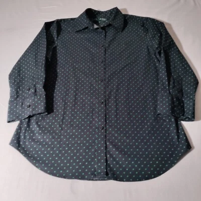 Camisa Lauren Ralph Lauren para mujer mediana sin hierro lunares azul oscuro verde Foto 1 de 4