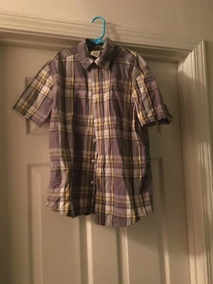Boys Faded Glory Casual button up shirt, Grey, White and Yellow, Size Lg (10-12) - Image 1 of 2