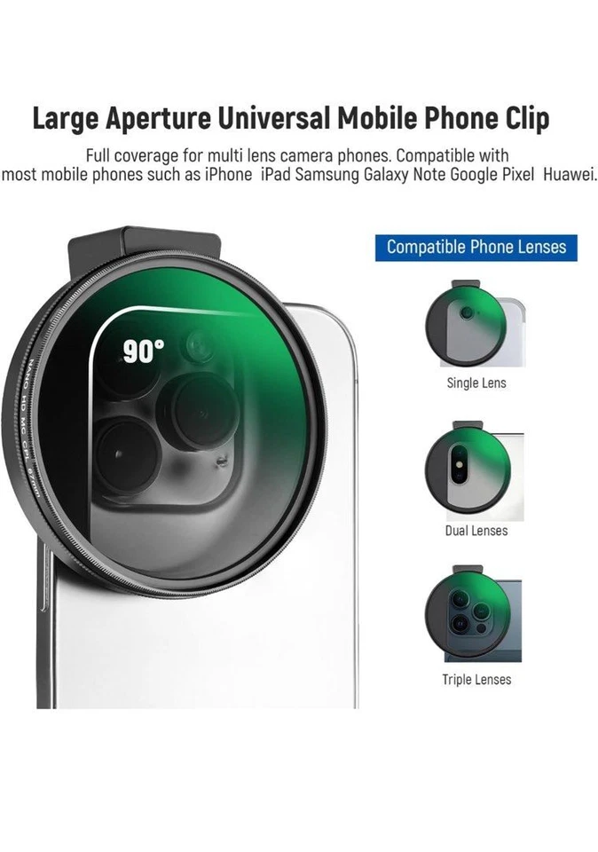 Camdiox universal clip filter adapter 67mm for iPhone 16 15 Pro 14 Xiaomi phone - Image 1 of 4