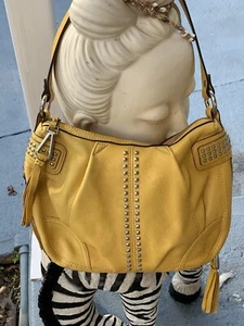 B. MAKOWSKY Purse Adjustable Pebbled Leather Shoulder Handbag Yellow - Picture 1 of 24