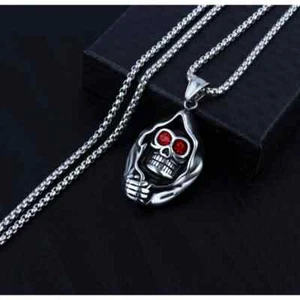 Red eyes skull pendant+chain (stainless steel) - Picture 1 of 2