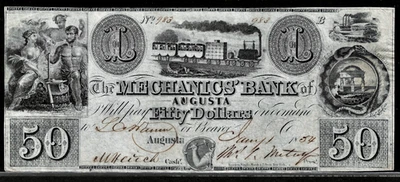 Jan 1, 1854 Georgia Augusta The Mechanics Bank $50 Dollar Obsolete Banknote #983 - Image 1 of 2