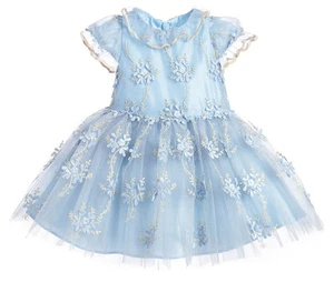 DAVID CHARLES MÄDCHEN KLEID BLAU BESTICKT BLUMEN TÜLL VOLLER ROCK 12 Monate - Bild 1 von 3