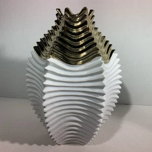 Modern Abstract Ceramic White Gold Sculpture Art Vase - Picture 1 of 12