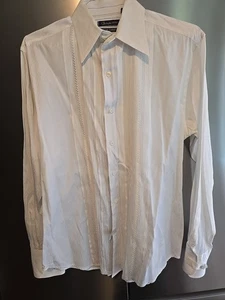 Men's Christopher Wicks Clean Laundry Pleated Front Button-Down White Shirt- Med - Picture 1 of 7