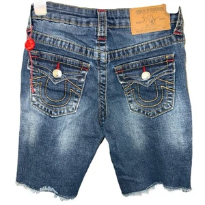 TRUE RELIGION Boys Size 6 Slim Blue w/ Yellow Stitch Denim Jean Shorts - Picture 1 of 9