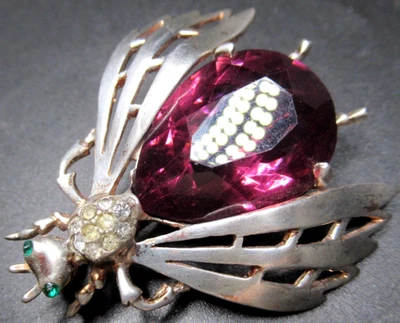 REJA Sterling Silver Purple Glass Bug Fly Vintage Pin Brooch - Image 1 of 4