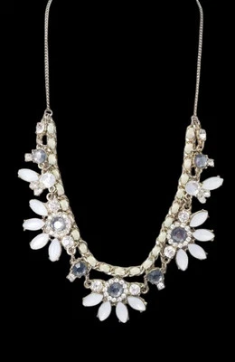 LC Floral Design Blue & White Rhinestones Necklace In Goldtone Ribboned - Image 1 of 4