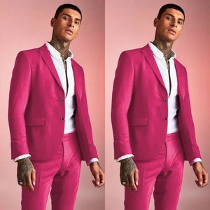 Hot Pink Men Suits Fashion 2 Pieces Party Formal Wedding Groom Men Blazers - Picture 1 of 16