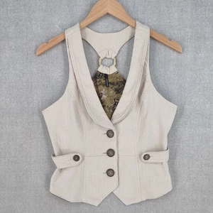 Maurices Vest Womens Medium Ring Back Button Front Lined Fitted Boho Y2K Top - Picture 1 of 18