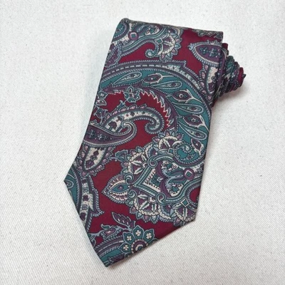 Corbata de seda italiana Don Loper Beverly Hills para hombre borgoña cachemira 3,75" de ancho Foto 1 de 4