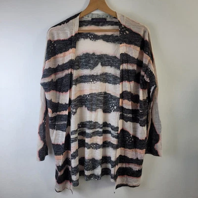 M&S Women Size S Black Ivory Pink Stripe Long Line Open Cardigan Casual Smart - Image 1 of 4