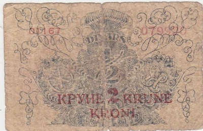 YUGOSLAVIA Kingdom of Serbs 2 KRONEN OVERPRINT ON 1/2 DINARA 1919(1921) USED - Image 1 of 2