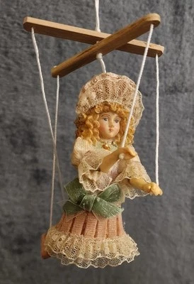 Christmas Ornament Victorian Doll Girls Marionette Puppet Jointed Shabby Chic - Image 1 of 4