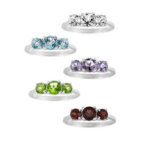925 Silver 3-Stone Past Present Future Gemstone Ring - 5 Colors - Picture 1 of 8
