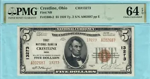 Crestline Ohio $5 1929-2 First Nat'l Bank IN Crestline: Choice CU-64 EPQ UNIQUE - Picture 1 of 4