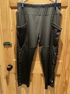 NUEVO SIN ETIQUETAS Leggings Negros Talla Grande 3XL Sin Marca Con Bolsillos Y Botones Laterales Foto 1 de 4