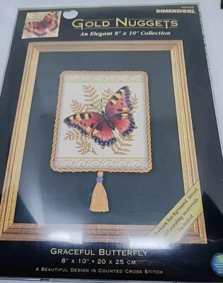 NEW DIMENSIONS Gold Nuggets GRACEFUL BUTTERFLY Cross Stitch Kit RARE 2001 NIP - Image 1 of 4