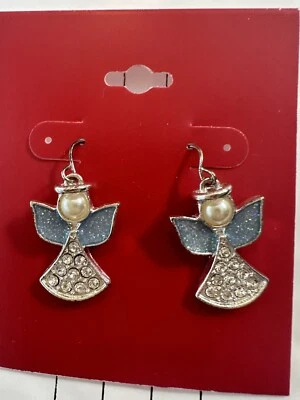 Silver Tone Christmas Angels Kenneth Cole 1.25” Dangle/Drop Earrings French Wire - Image 1 of 4
