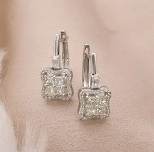 1.32 Ct Lab Grown CVD Diamond Huggie Earrings 14k White Solid Gold Birthday Gift - Picture 1 of 9