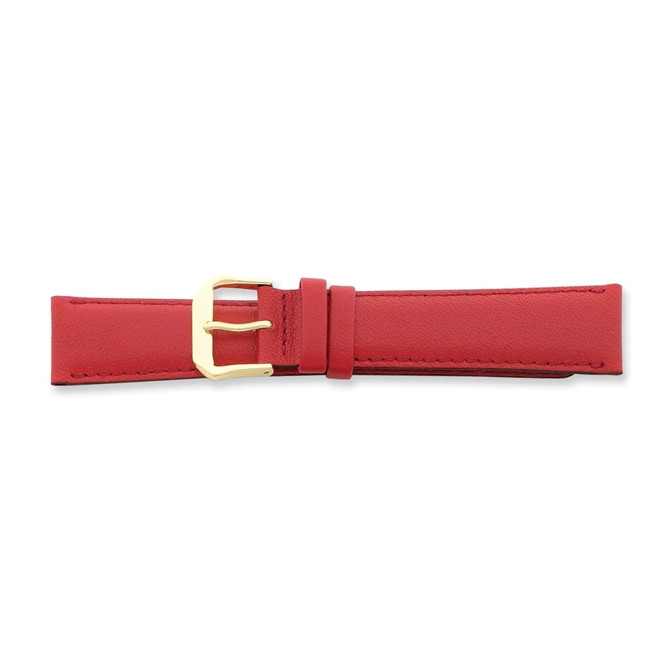 15mm Red Smooth Leather Gold-tone Buckle Watch Band - Image 1 of 1