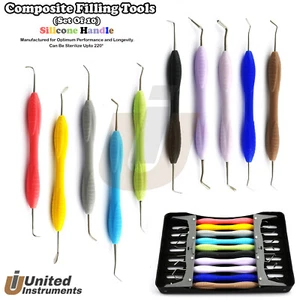 10Pcs Colored Dental Composite Filling Instruments Silicone Handle W/ Cassette - Picture 1 of 12