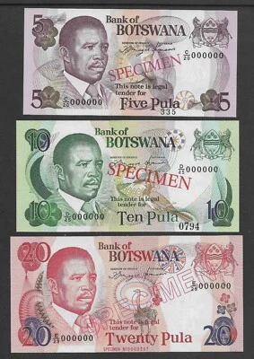 Botsuana 1992 5,10,20 Pula p11-13s especímenes CU Foto 1 de 2