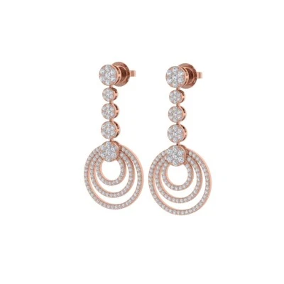 2.60 Ct Lab Grown CVD Diamond Dangle Earrings 18k Rose Gold Anniversary Gift - Image 1 of 4