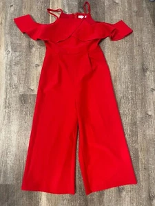 Honey Punch Red Jumpsuit - Medium, Corset Bodice, Cropped Wide-Leg Pants - Picture 1 of 9
