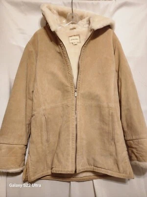  St. John's Bay Small  Vintage Genuine Leather Suede Coat Faux Fur, Lined, Hood  - Image 1 of 4