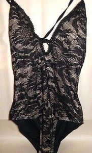 Coastal Blue Women's V-Neck One Piece Swimsuit, Ebony Crochet, Size L (12-14) - Picture 1 of 6