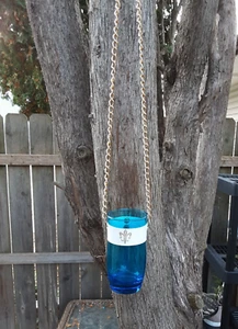 1970 s Party Glass on Chain Peacock Blue  Plant Propagation Novelty Drinkware - Picture 1 of 6