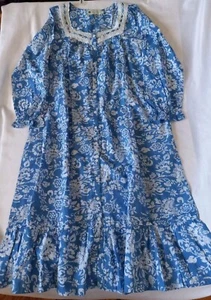 Ella Simone Night Gown Sz M Blue White Floral Cotton Long Sleeve Button Down New - Picture 1 of 11