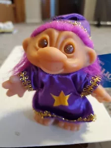 Vintage Dam Adopt A Norfin Troll 5"-Little Wiz-1986- Purple Hair- Smirk face - Picture 1 of 4