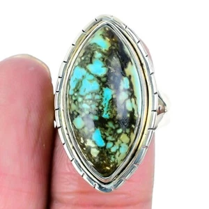 Natural Tibetan Turquoise Cluster Throat Chakra Wife Ring Size 8 Sterling Silver - Picture 1 of 7