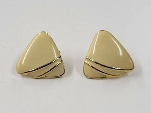 Vintage Gold-Tone With White Enamel Triangle Shape Ladies Clip On Earrings  - Picture 1 of 8