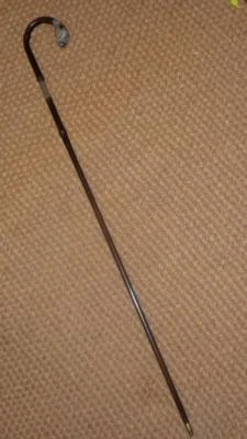 Superb Anique Hallmarked Silver Boxer Dogs Head Bamboo Walking Stick -Glass Eyes - Image 1 of 4