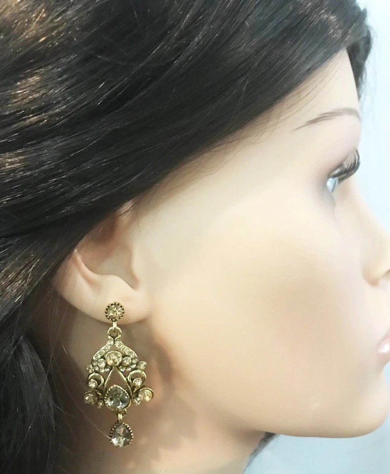 Nuevos Preciosos Pendientes Perforados Araña Oro Ámbar Cristal y Estrás Foto 1 de 1