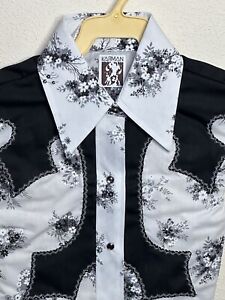 Vintage Deadstock Karman USA Western Shirt Pearl Snap Rockabilly Blue Floral 34