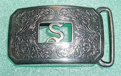 SILVER FRONT 'HICKOK QUALITY' Belt BUCKLE Art Nouveau Fancy Scroll Open~'S' Mono - Image 1 of 4