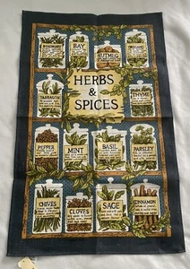 Decorative Vintage Irish Linen Tea Towel Herbs and Spices 16” x 26" - Picture 1 of 14