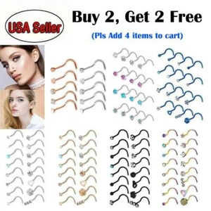 5pc/16pc Curved Shape Nose Ring Studs Stainless Steel Body Piercing Jewelry 20G - Picture 1 of 17