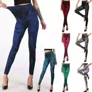 Women High Waist Jeggings Ladies Skinny Leggings Denim Jeans Look Pants Trousers - Picture 1 of 21