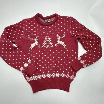 Demetre Vintage Talla M XS? Suéter de lana virgen pura reno copos de nieve granate Foto 1 de 4