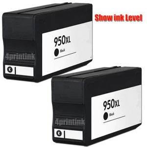 2 Pack 950XL Black Ink Cartridge Fits HP Officejet 8100 8600 Show Ink Level - Picture 1 of 1