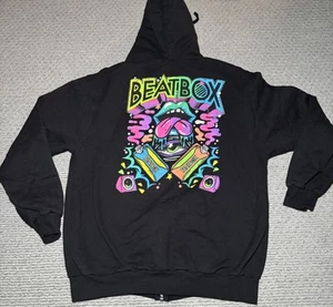 NUEVO SIN ETIQUETAS BeatBox Sudadera con Capucha Cremallera Negra Mediana Neón Gráfico Espalda Logo Fiesta Punzón Raro - Imagen 1 de 7